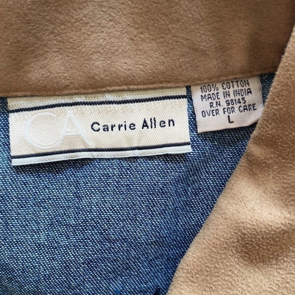 CARRIE ALLEN Denim Jacket Vintage Beaded Suede Long Sleeve Blue/Tan Women Size L - Picture 14 of 14